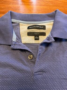 Banana Republic Slim Fit Blue Polo with White Micro-Dot Pattern